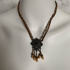 2/$20 Boho Faux Leather Beaded Pendant Necklace